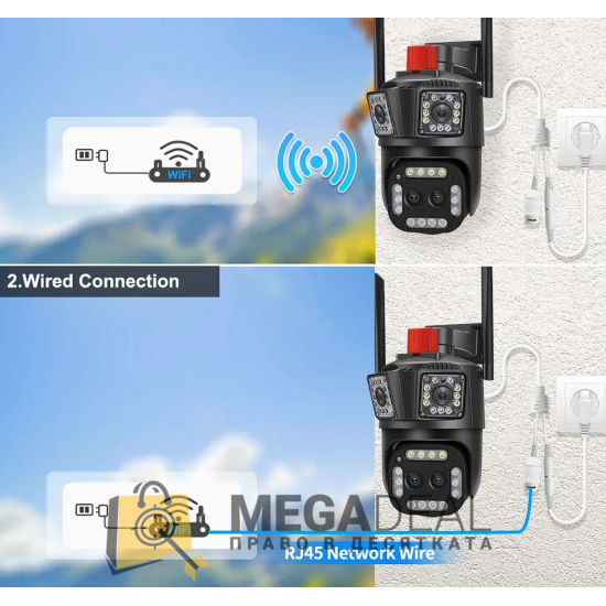 WiFi Камера Icsee 12MP с 3бр обектива и 10х увеличаване, цветно виждане, аудио